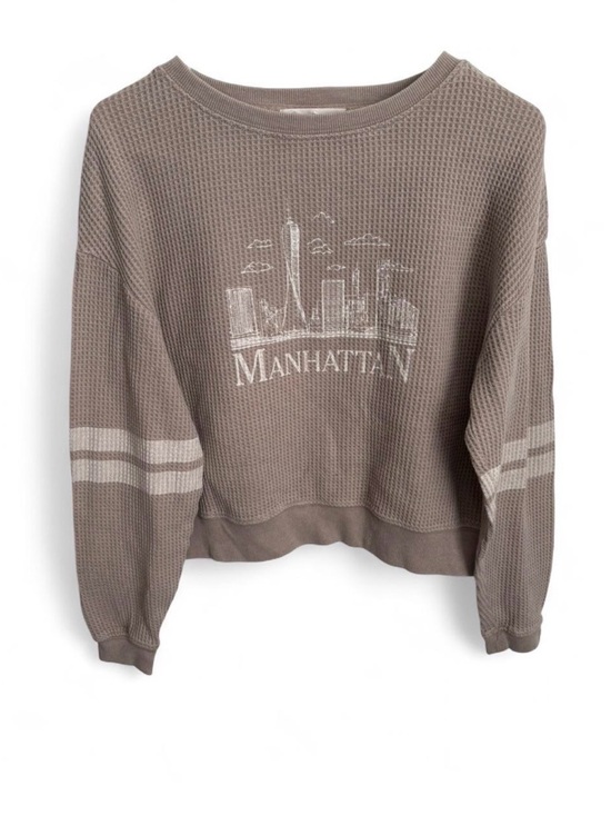Pink Rose Sweaters - Pink Rose Manhattan Skyline Waffle Knit Pullover Sweater Taupe S